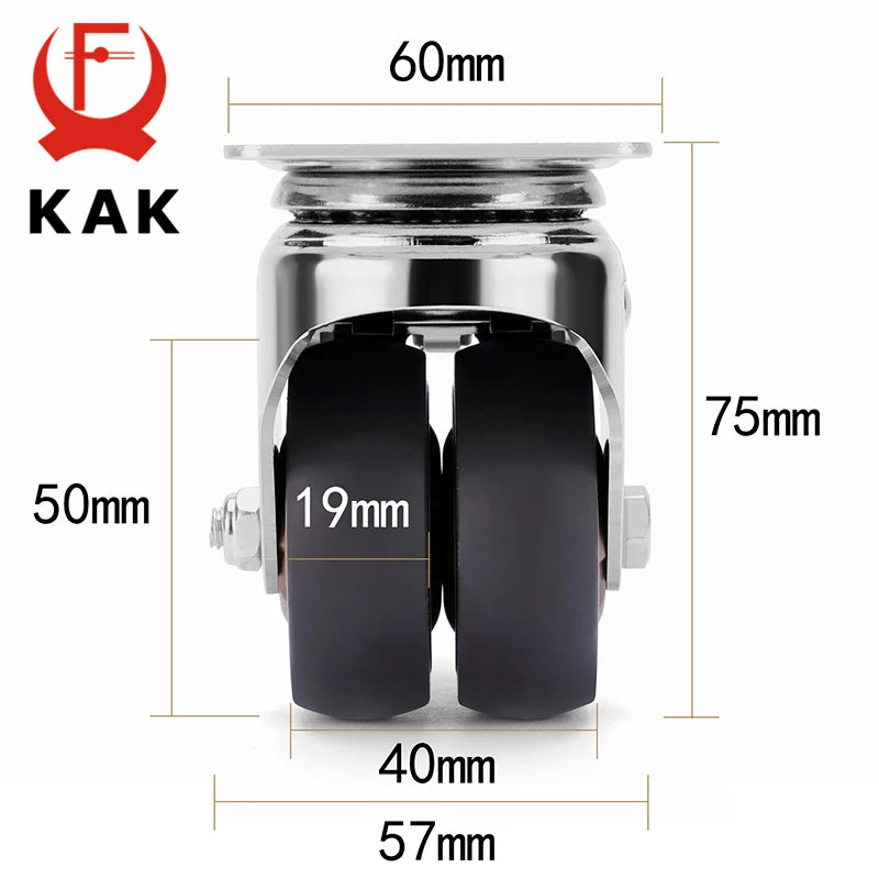 4pcs KAK Swivel Mute Wheel Caster Replacement 2 Inches 60KG Soft Rubber Safe Roller Furniture Wheels for Trolley Dining Table