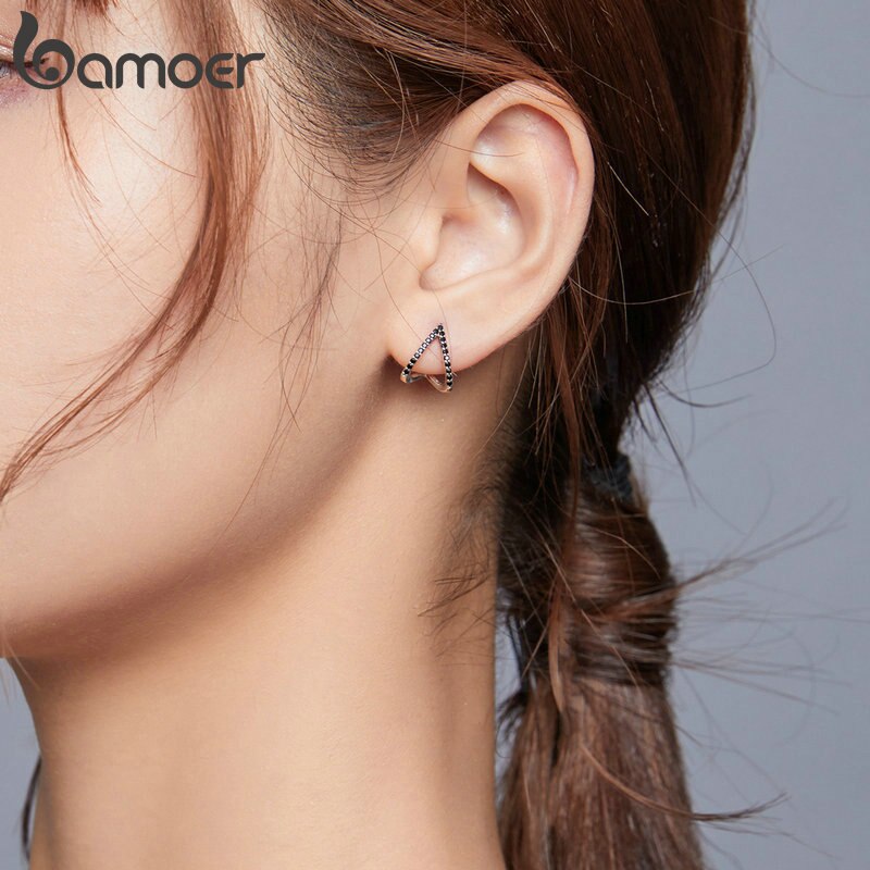 bamoer Simple Geometry Stud Earrings for Women 925 Sterling Silver Ear Pins Jewelry 2020  New Design earring Brincos SCE924