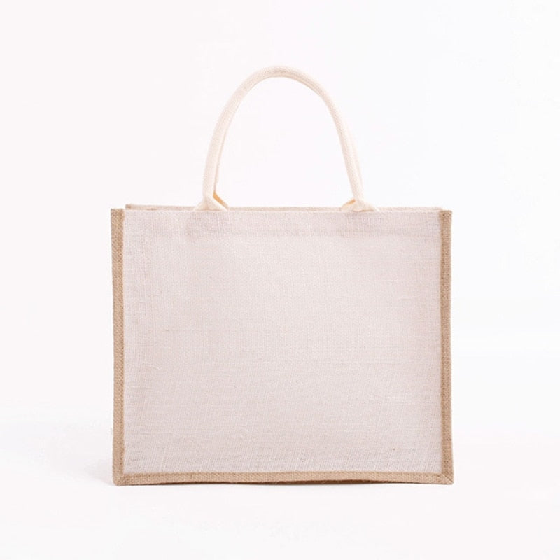 Reusable Jute Tote Bag Eco Friendly Burlap Grocery Bags for Shopping Beach