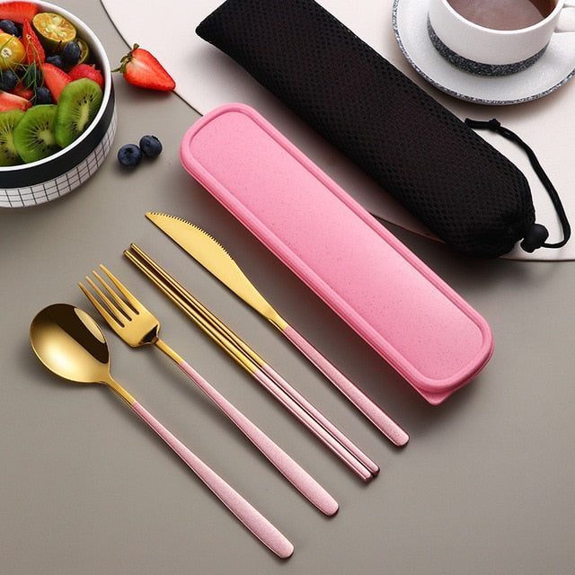 304 Tableware Set Portable Cutlery Set Dinnerware Set High Quality Stainless Steel Knife Fork Spoon Travel Flatware With Box