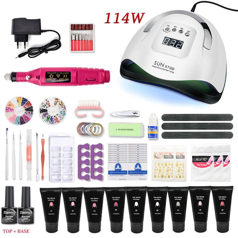 Nail Set 114W/54W UV LED Nail Lamp Dryer 20000RPM Machine Polish Nail Drill And Nail Extension Crystal Paste Nail Art Kit