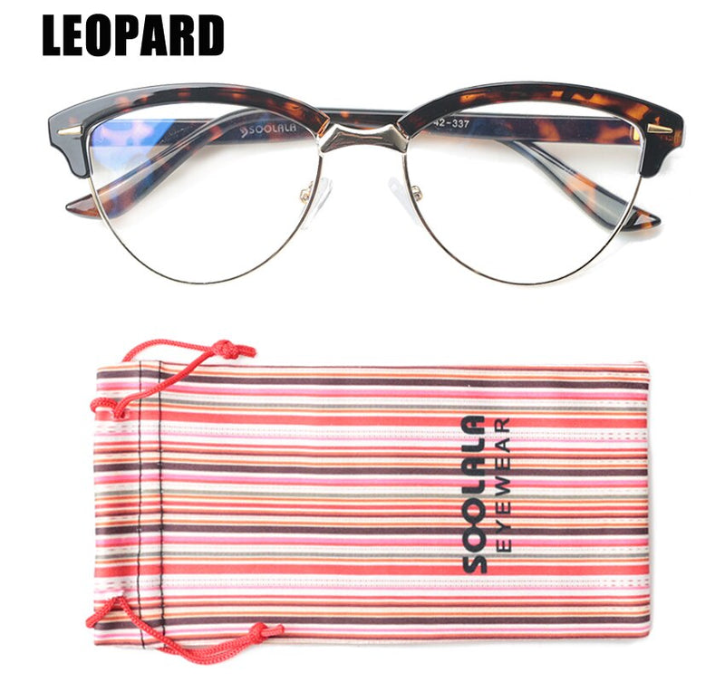 SOOLALA Cat Eye Semi-Rimless Anti Blue Light Filter Eyeglasses Frame Women Blue Light Blocking Anti Radiation Computer Glasses