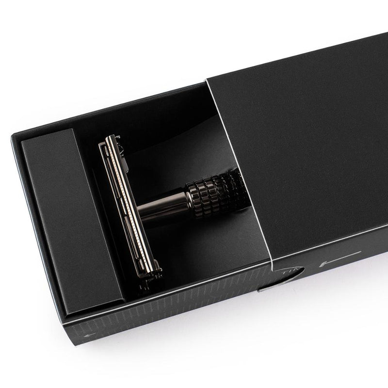 QShave Long Handle Butterfly Open Classic Safety Razor Double Edge Safety Razor Gunblack Color