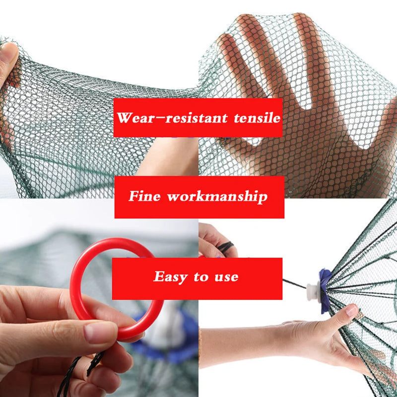 Strengthened 2-12 Holes Automatic Fishing Net Shrimp Cage Nylon Foldable Fish Trap Cast Nets Cast Folding Fishing Network Outdoo