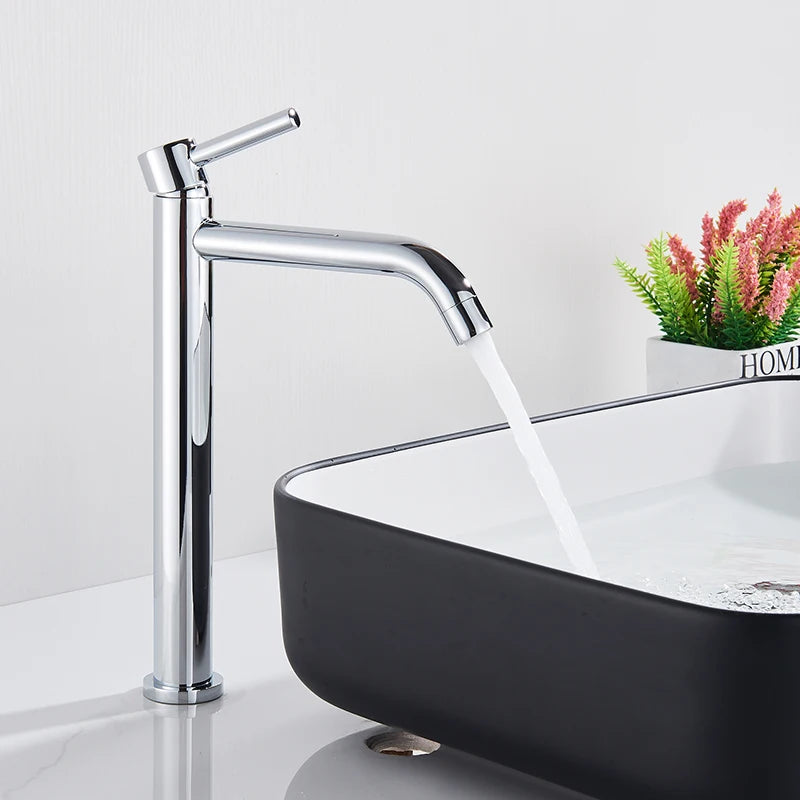 Bathroom Sink Faucet Tall Slim Bathroom Washbasin Water Mixer Tap Hot Cold Water Basin Crane Tap Bathroom Tap