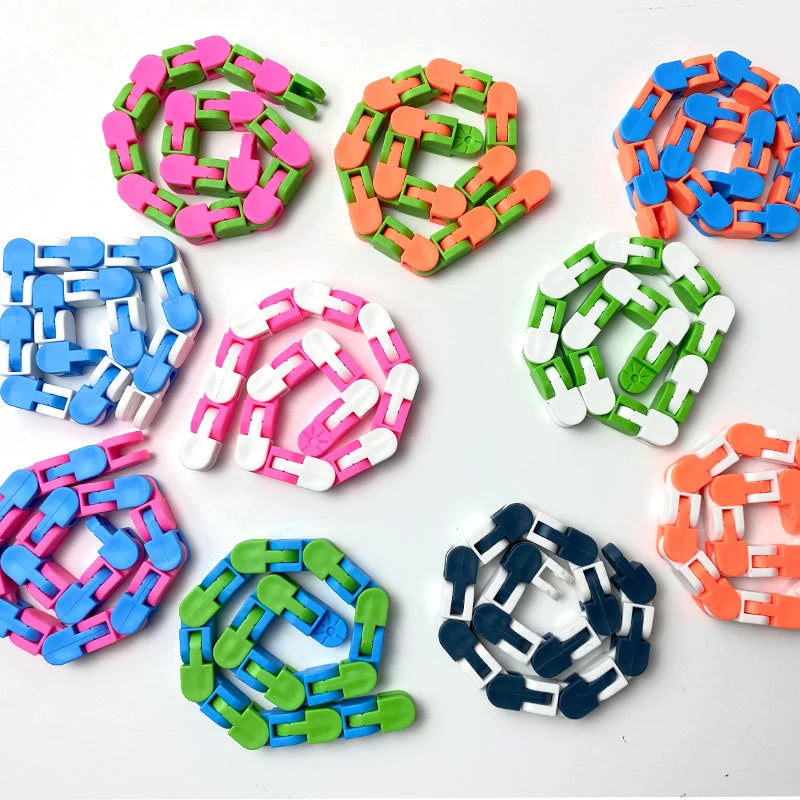 24-link Puzzle Chain Fidget Toy Decompression Rail Chain Adult Stress Relieve Phone Holder Puzzles Hand Spinner Sensory Kids Toy