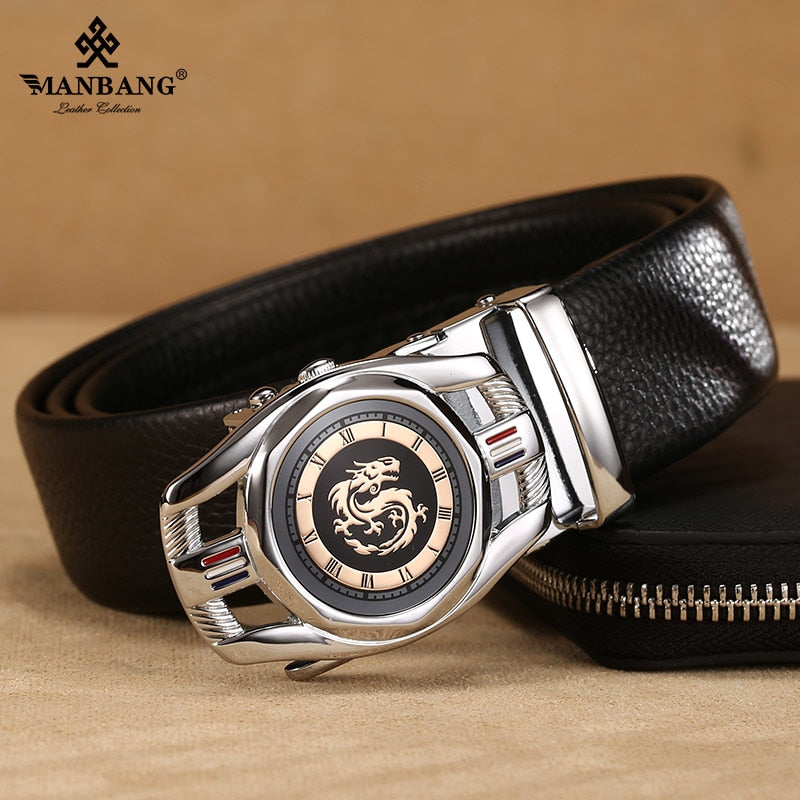 ManBang New Fashion Men Belt Cowskin leather business automatic buckle belt  Cowhide for Jeans Men Design High Quality