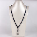 6mm Klassische Vintage Schwarze Lange Naturstein Runde Perlenkette für Herren mit Kompass-Anhänger Schmuck Geschenk