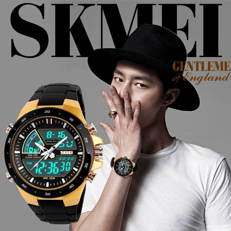 SKMEI 1016 Brand Sport Watch for Men 5Bar Waterproof Stopwatch Dual Display Wristwatches Men&