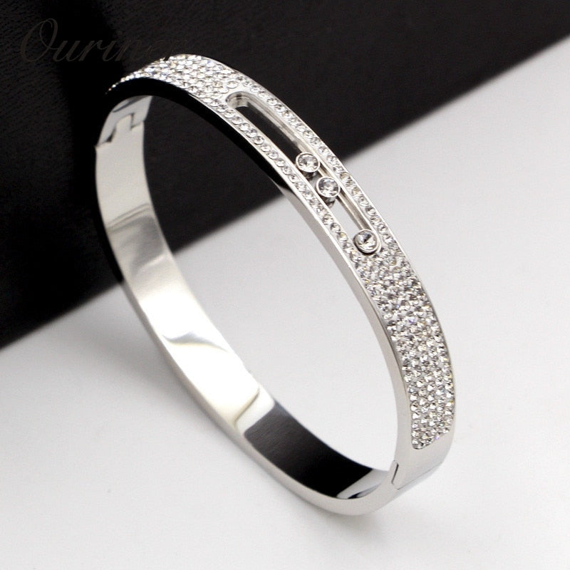 Stone Turnable Bangles For Women Slide Lover Bangles Full Crystal Bangles Bracelet Luxury Brand U Buckle Bangle K0067-1