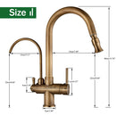 Rozin Filter Water Kitchen Faucet 2 in 1 Antique Brass Pull Out Nozzle Kitchen Purification Crane 2 Ways Swivel Mixer Tap