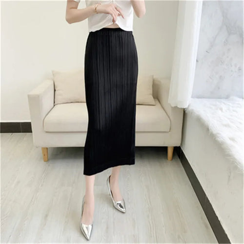 The Accordion Muse | High-Waist Pleated Skirt in Stretch Polyester