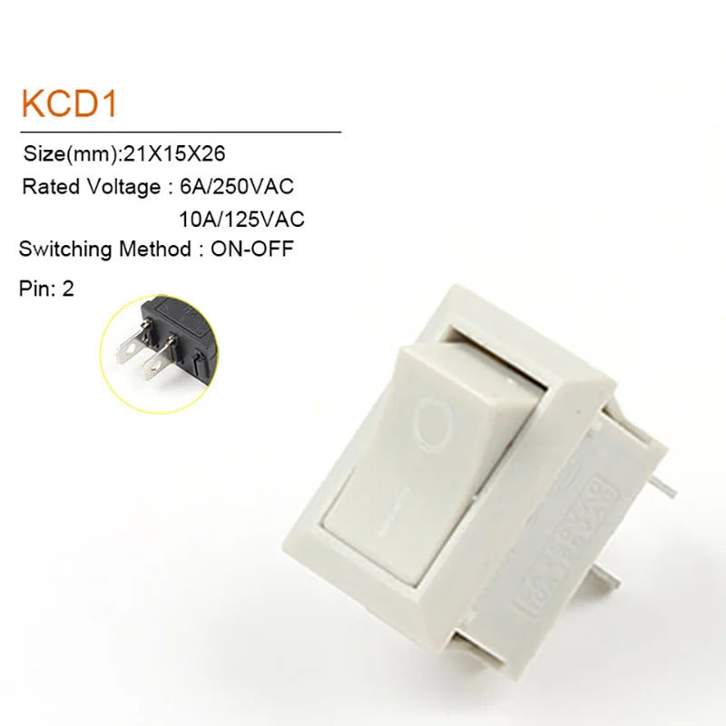 5/10Pcs 2Pin 21X15mm Rocker Switch 2 Position 6A/250VAC Power Switch ON-OFF Red Blue Green Yellow Black White