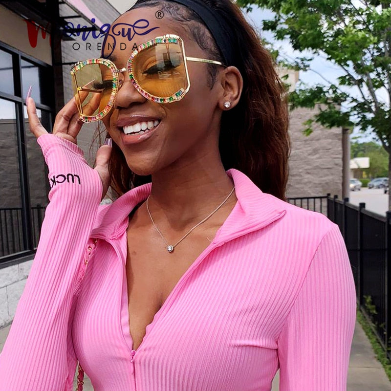 2021 Sunglasses Women Oversized CZ Diamond Designer Sun Glasses Ladies Luxury Glasses Shades for Women  Wholesale Bulk  Oculos