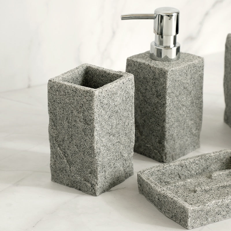 Bathroom Accessories Single Imitati Granite Iiquid Soap Dispenser Toothbrush Holder Cup Soap Dish Toilet Brush Holder