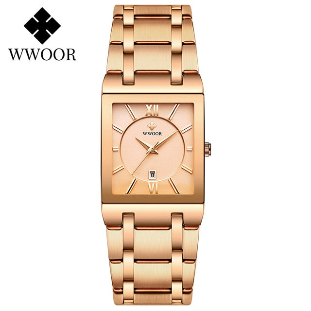 WWOOR Ladies Watch Top Brand Japanese Quartz Watches Square Black Gold Watch Stainless Steel Waterproof Fashion Women Wristwatch