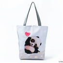 New Lady Tote Bags Black White Cute Cat Printed Fabric Eco Handbag High Capacity Shopping Office Reusable Casual Shoulder Bag