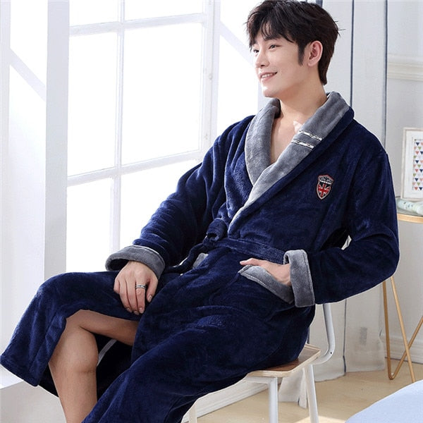 Winter Thick Warm Female Coral Fleece Kimono Robe Lovers Couple Nightgown Bath Gown Sleepwear Men Large Nightwear M L XL XXL 3XL