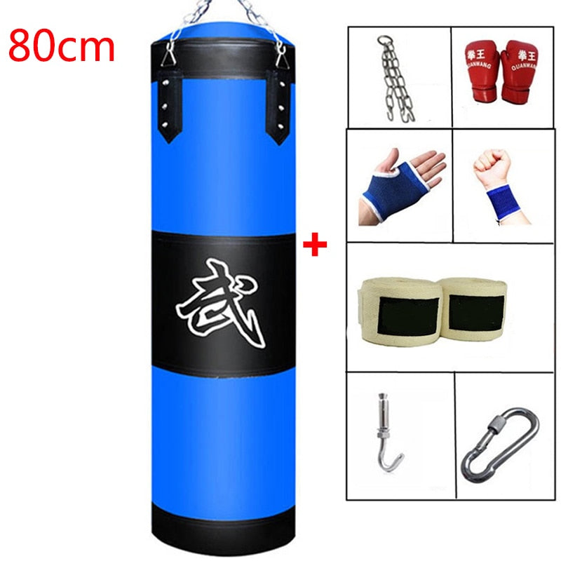 60cm 80cm 100cm 120cm Empty Boxing Punching Bag Hanging Kick Sandbag Boxing Training Fight Karate Sandbag with Glove Wrist Guard