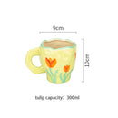 Hand-painted Flower Ceramic Coffee Cup Home Office Mug With Saucer Breakfast Milk Juice Tea Handle Cup Gift Microwave Safe