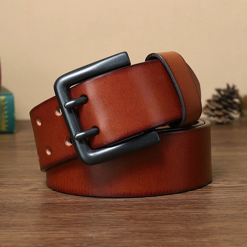 4.3cm Thick High Quality Cowskin Genuine Leather Belt For Men Luxury Designer Male Belt Double Pin Buckle Cowboy Jeans Strap