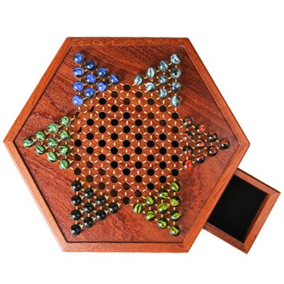 Hot Top Grade Classic Chinese Checkers Chess Set Multicolor Acrylic Glass Beads Fine Wooden Chessboard Children Gifts Board Game