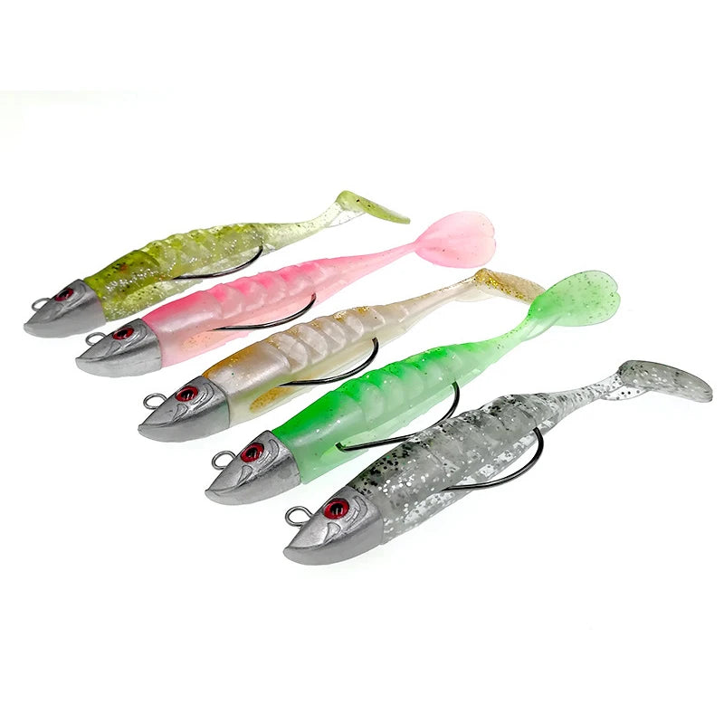 Fake Lure Jigging Soft Bait Fishing Lures 9/11cm 15.6/23.3g DIY Head Jig Fish T Tail Sea Bass Lure Fishing Tackle 6 Colors