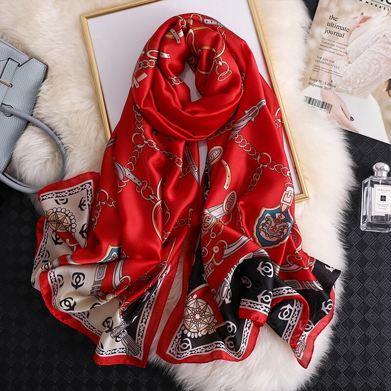 180*90cm Luxury Brand Spring Autumn New Silk Scarf Women Shawl Fashion Soft Poncho Chiffon Hijab Foulard Muffler Bandanna Pareo