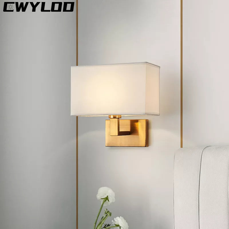 New creative American fabric wall lamp led bedroom North European and American style hotel wall lamp Chinese fabric bedside lamp