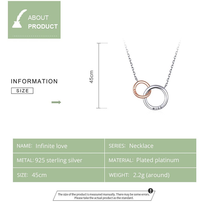 bamoer Double Circle Chain Necklace for Women Rose Gold Color 925 Sterling Silver Miss &amp; Love Wedding Fine Jewelry BSN159