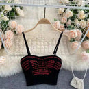 Camis For Women Vest Letter Print Tank Top Woman Elastic Sweet Tops Spaghetti Strap Elegant Knitted French Chic Womens Clothes