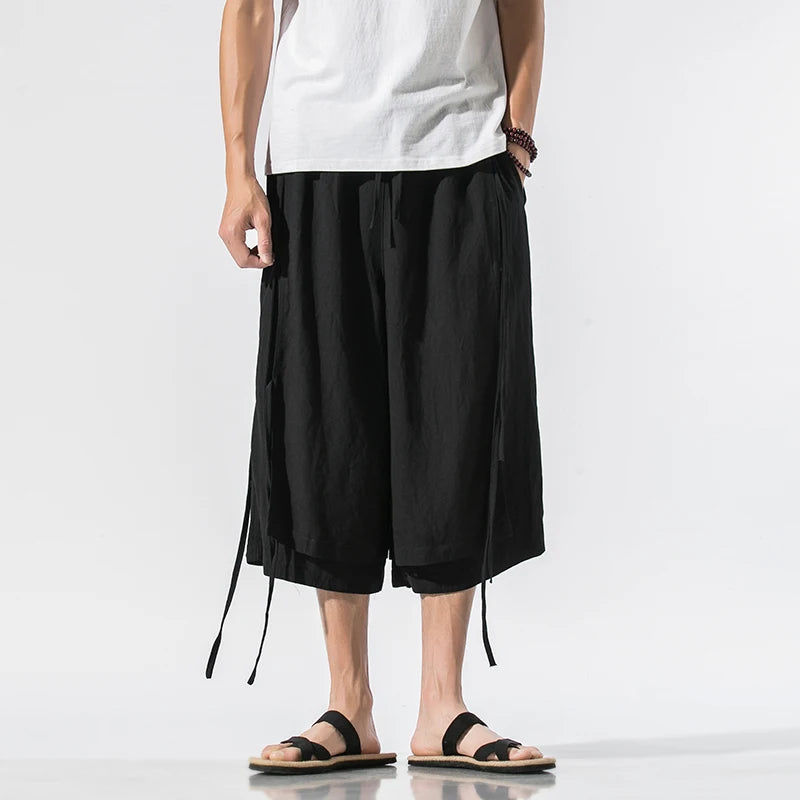 Men Streetwear Harem Pants Chinese Style Pants Male Black Ancient Style Wide Leg Pants 2023 Summer Men Casual Pants Dropshipping