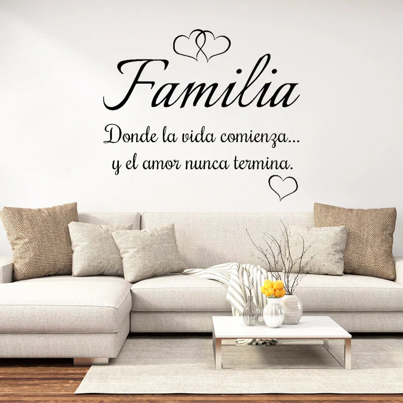 Spanish Familia Quote Wall Decals Donde la vida comienza y el amor nunca termina Vinyl Sticker Home Decoration Mural Wall Decal