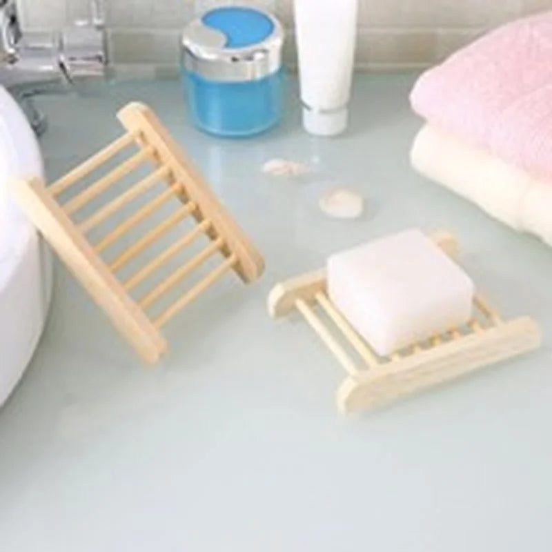 6Pcs Natural Bamboo Wood Bathroom Shower Soap Tray Dish Storage Holder Plate