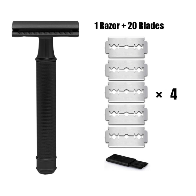 HAWARD Black Razor Metal Double Edge Safety Razor For Men Reusable Manual Shaving Razor With 20 Blades Plastic Free&amp;Zero Waste