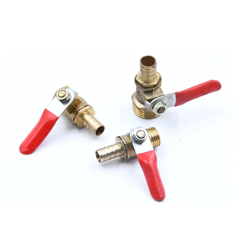 1pcBrass ball valve 4-12mm hose barb 1/8''1/2''1/4'' male thread, female thread joint, straight joint, for water, oil, fuel pipe