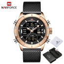 NAVIFORCE Men's Watches Top Brand Luxury Sports Watch For Men Quartz LED Digital Dual Clock Male Full Steel Military Wrist Watch