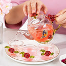 Red rose Enamel Crystal Flower Glass Teapot for Hot and Cold Drinks Home Drinkware Office water kettle Tea set coffee pot
