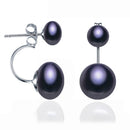 Naturperlen-Ohrstecker für Damen, Schmuck aus S925 Sterlingsilber, echte weiße, schwarze Doppelperlen-Ohrringe für Partys
