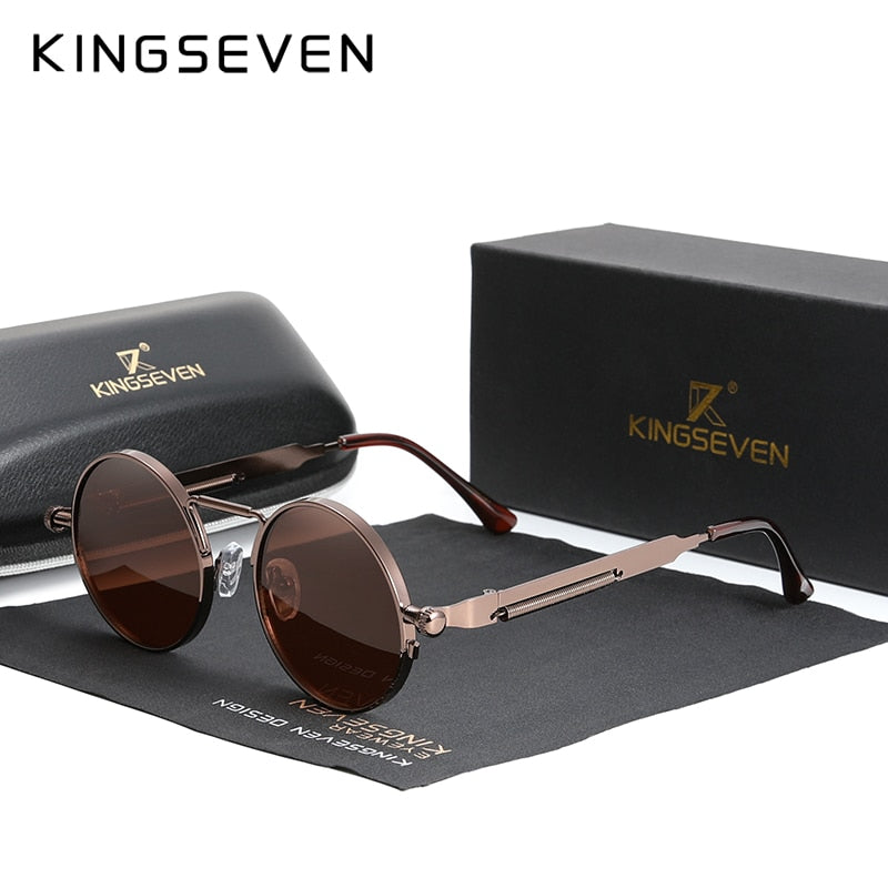 KINGSEVEN High Quality Gothic Steampunk Sunglasses Polarized Men Women Brand Designer Vintage Round Metal Frame Sun Glasses