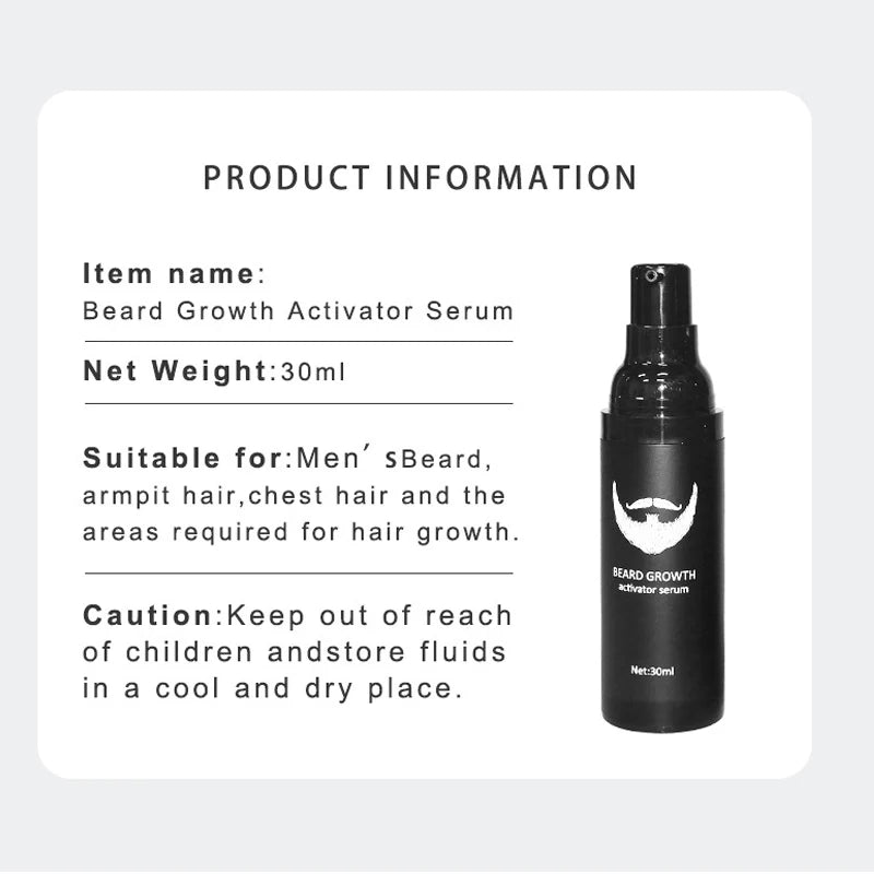 30ml Beard Growth Oil Activator Serum Balm for Facial Hair Regrowth and Thickness for Bearded Men Organic Beard Growth Serum