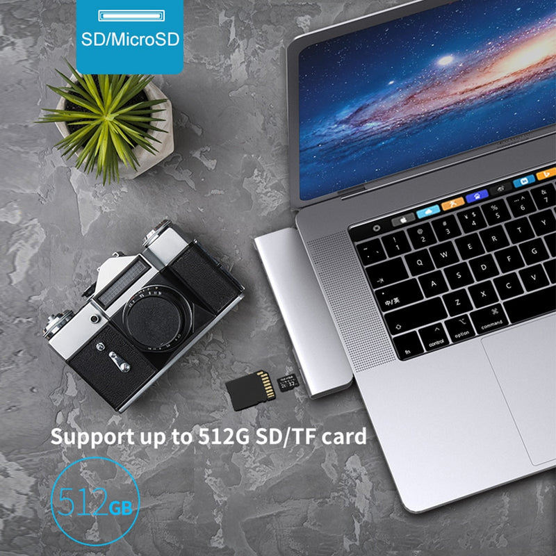 USB 3.1 Type-C Hub To HDMI Adapter 4K Thunderbolt 3 USB C Hub with Hub 3.0 TF SD Reader Slot PD for MacBook Pro/Air 2018 - 2020