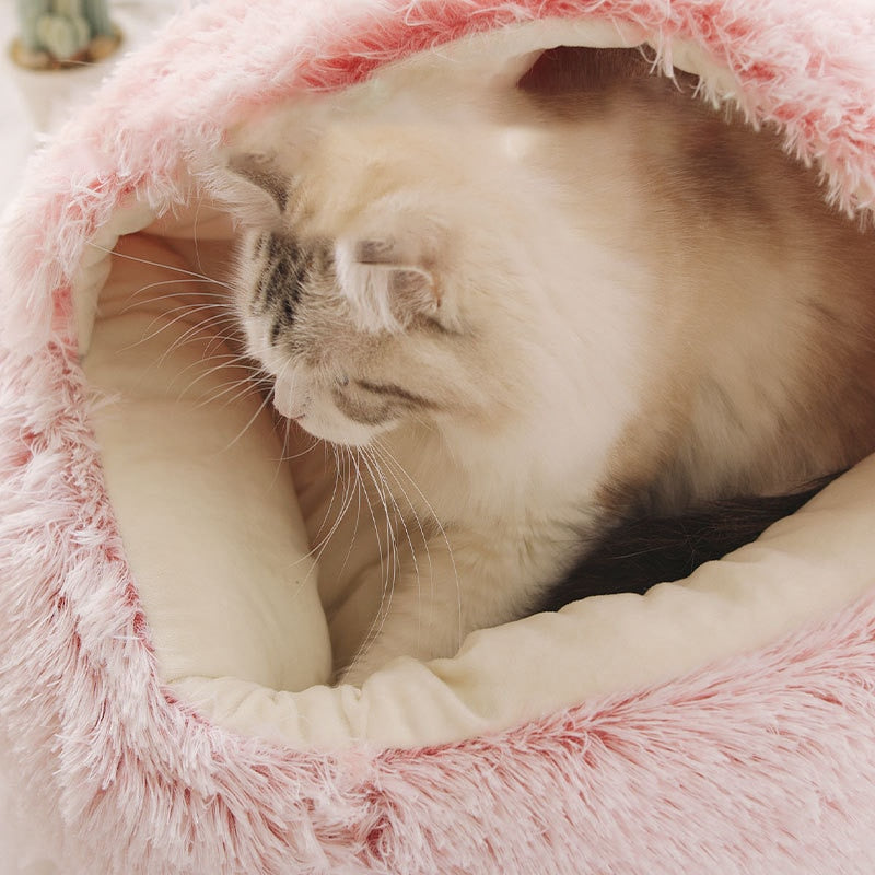 Pet Dog Bed Cat Bed Round Plush Cat Warm Bed House Soft Long Plush Bed For Small Dogs For Cats Nest 2 In 1 Cat Bed