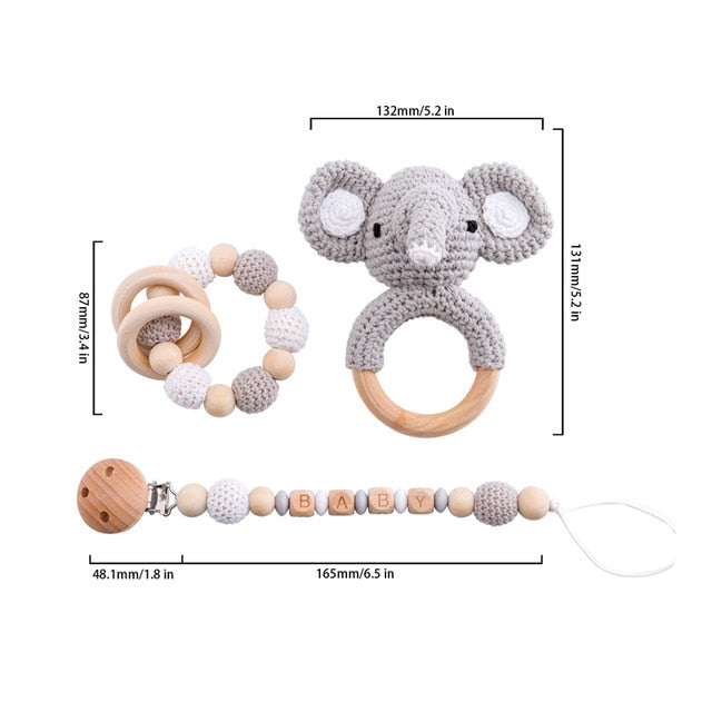 3pcs/lot Baby Rattle Animal Crochet Wooden Ring Toys Baby Teethers For Baby Products DIY Crafts Teething Rattle Amigurumi Toys