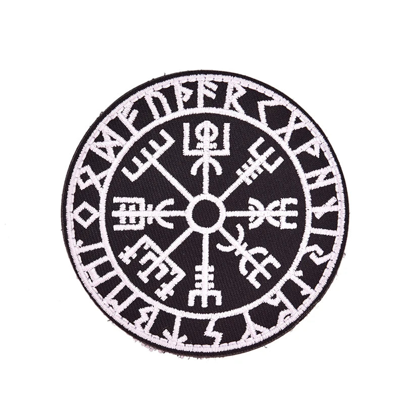 Embroidered Viking Vegvisir Compass Backing Fastener Hook Loop Patch Badge