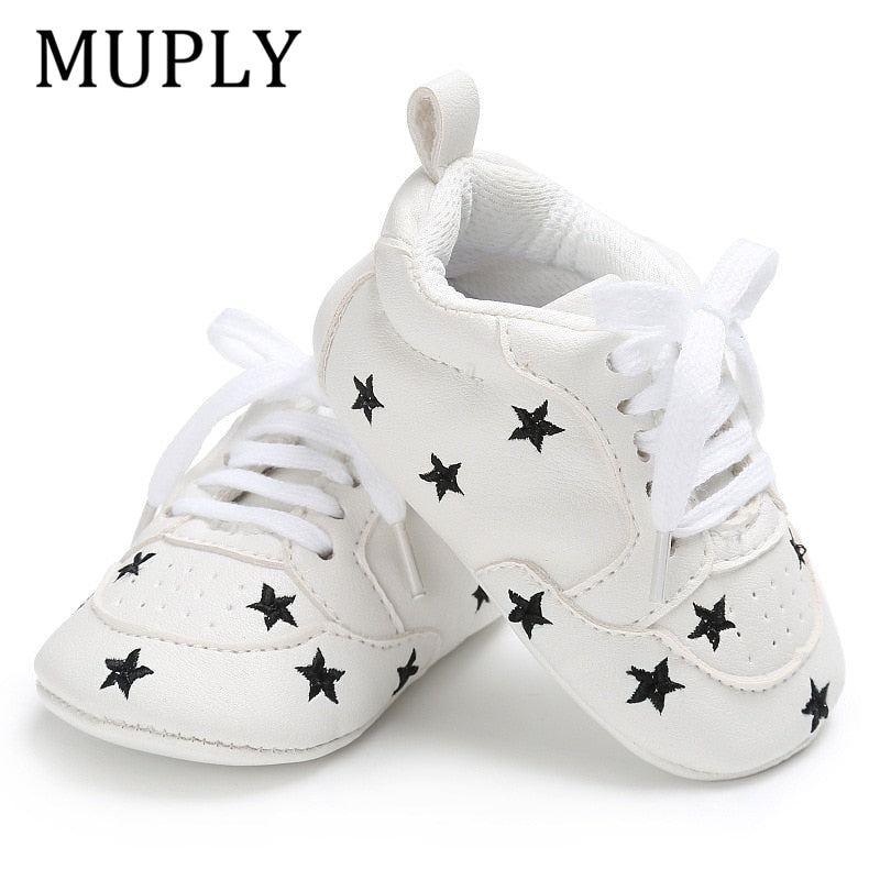 Newborn Print Heart Star Baby Sneaker PU Leather Baby Boys Girls First Walkers Soft Sole Infant Toddler Baby Shoes For 0-18M