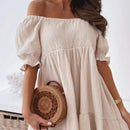 Women Sexy Backless Mini Dress Summer Fashion Lady Slash Neck White Puff Sleeve Big Swing Party Beach Dresses Casual Robe Femme