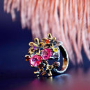 DreamCarnival 1989 Stunning CZ Ring for Women Engagement Party Vintage Flower Eye Catching Fuchsia Zircon Jewelry LOL WA11688FU
