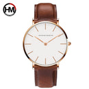 Hannah Martin Hochwertige Roségold Zifferblatt Uhr Herren Leder Wasserdichte Armbanduhr Damen Kleid Mode Japan Quarzwerk Saat