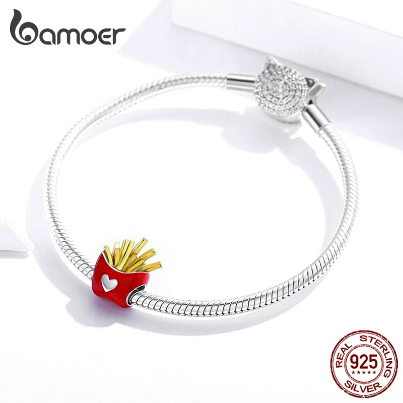 bamoer Delicious Fries  Metal Beads Sterling Silver 925 Enamel Charm fit Original Silver Bracelet DIY Jewelry make  SCC1606